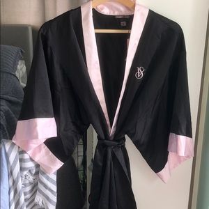 Black and Pink Satin Kimono Victoria’s Secret
